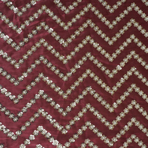 Maroon sequence cutdana embroidery Organza Fabric LI-29198 - TradeUNO
