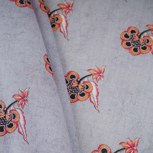 Grey Floral Print Mul Chanderi Fabric VF-30607 - TradeUNO