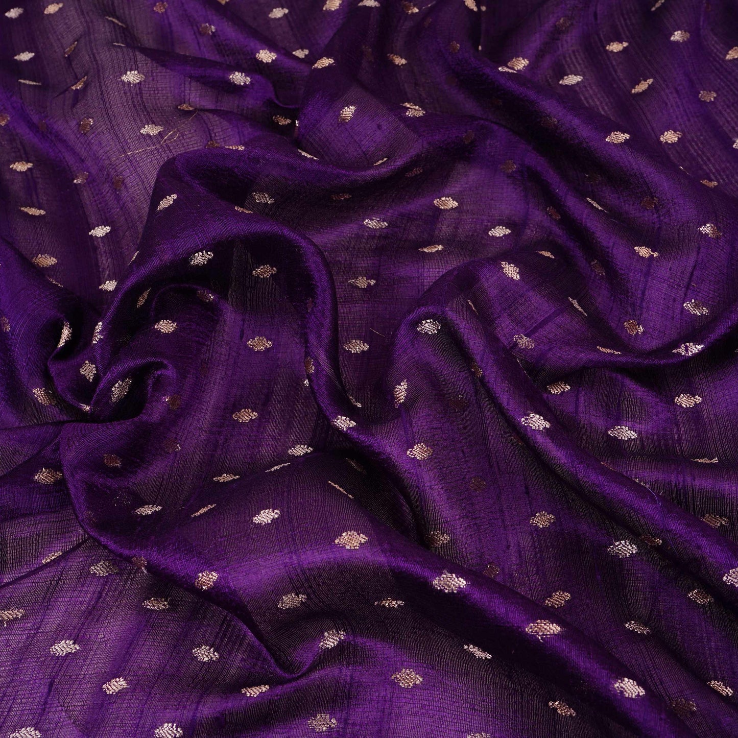 Purple Buti With Zari Border Raw Silk Fabric CW-32535