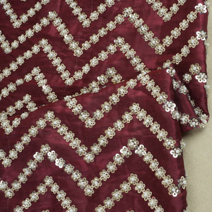 Maroon sequence cutdana embroidery Organza Fabric LI-29198 - TradeUNO