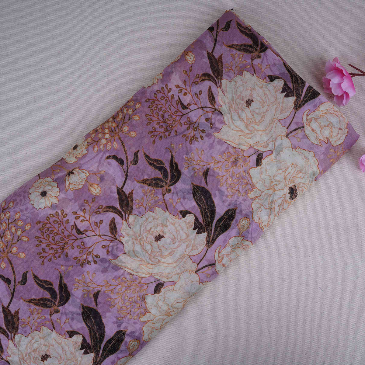 Lilac Floral Print Organza Fabric MT-30674 - TradeUNO
