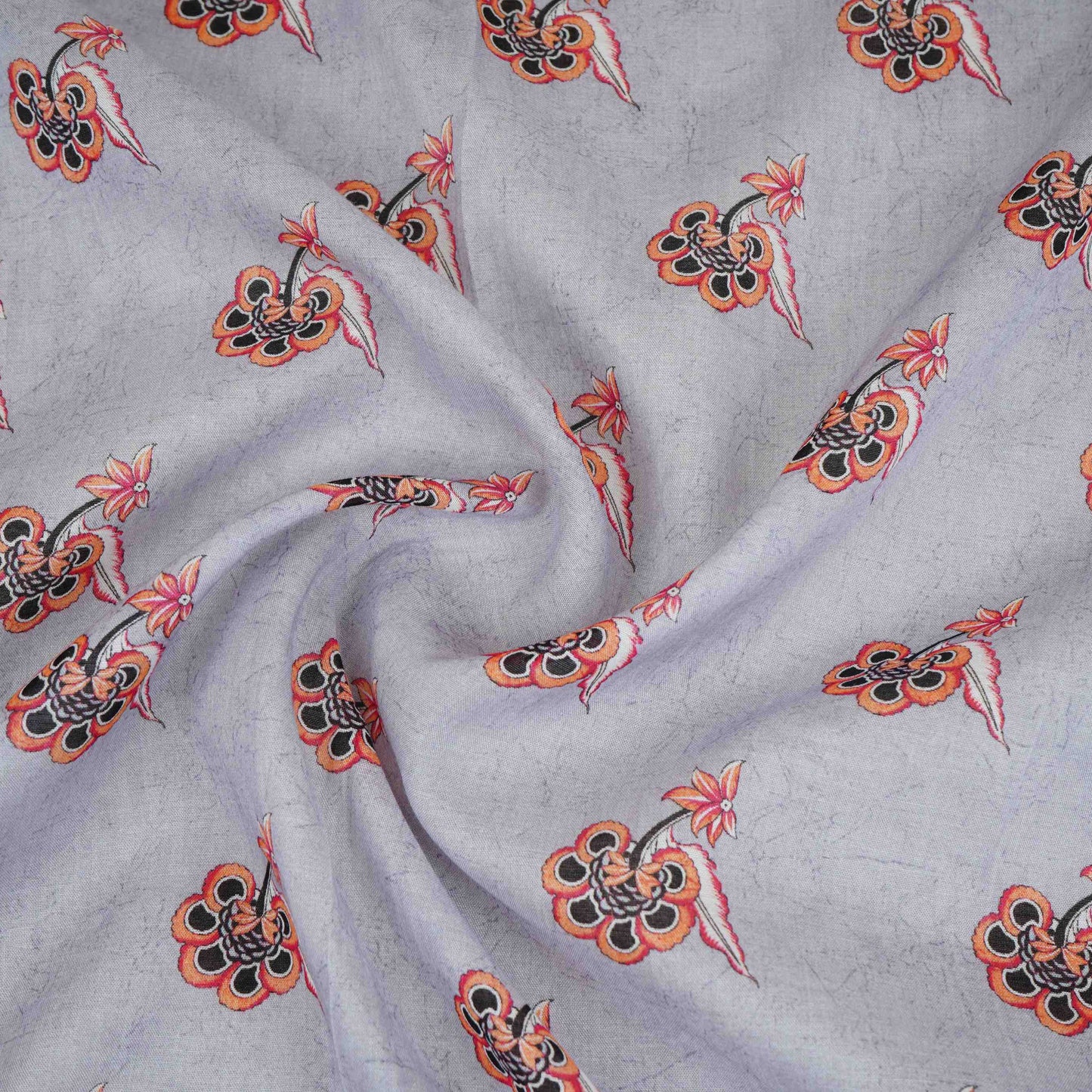 Grey Floral Print Mul Chanderi Fabric VF-30607