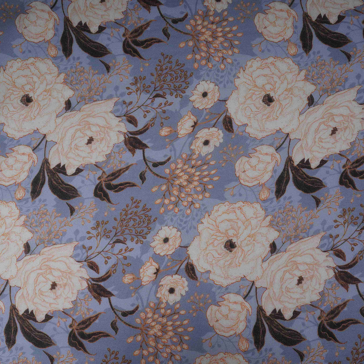 Dusty Blue Floral Print Organza Fabric MT-30675 - TradeUNO