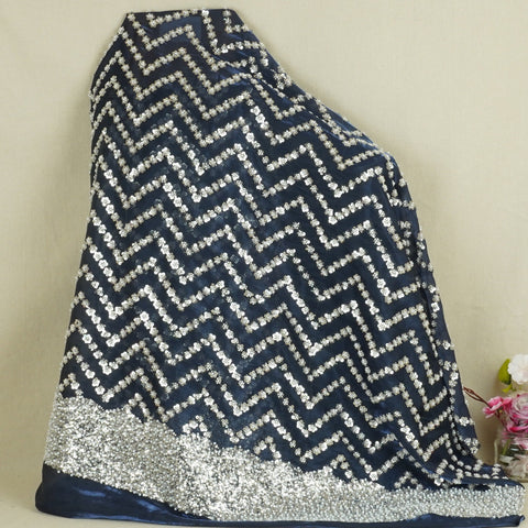 Navy Blue sequence cutdana embroidery Organza Fabric LI-29196