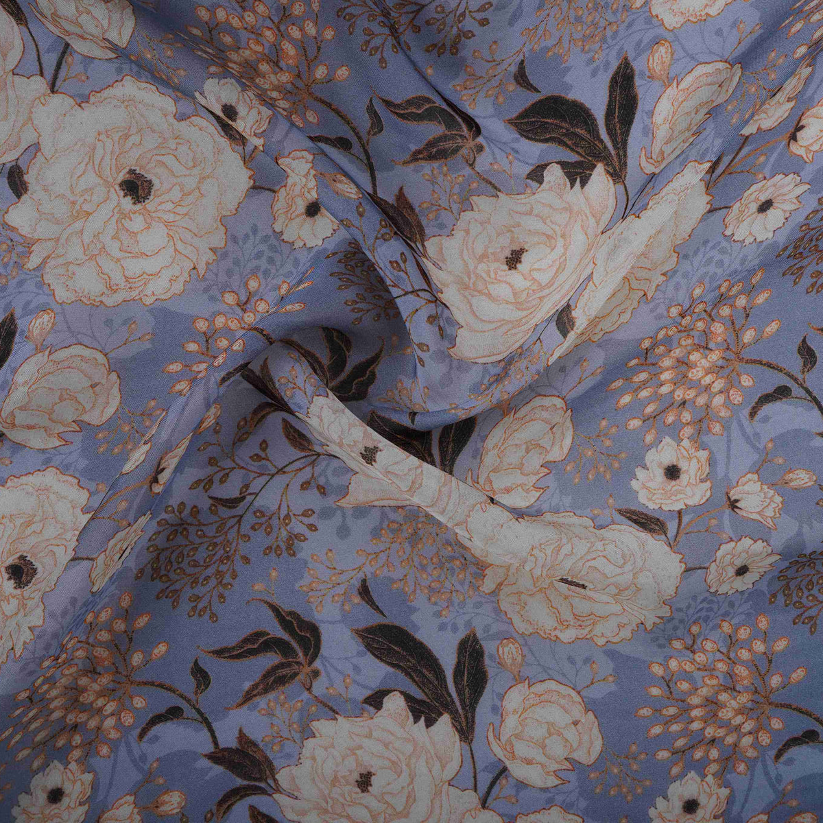 Dusty Blue Floral Print Organza Fabric MT-30675 - TradeUNO