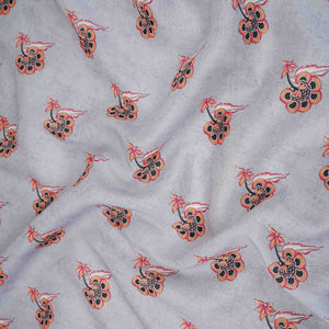 Grey Floral Print Mul Chanderi Fabric VF-30607 - TradeUNO
