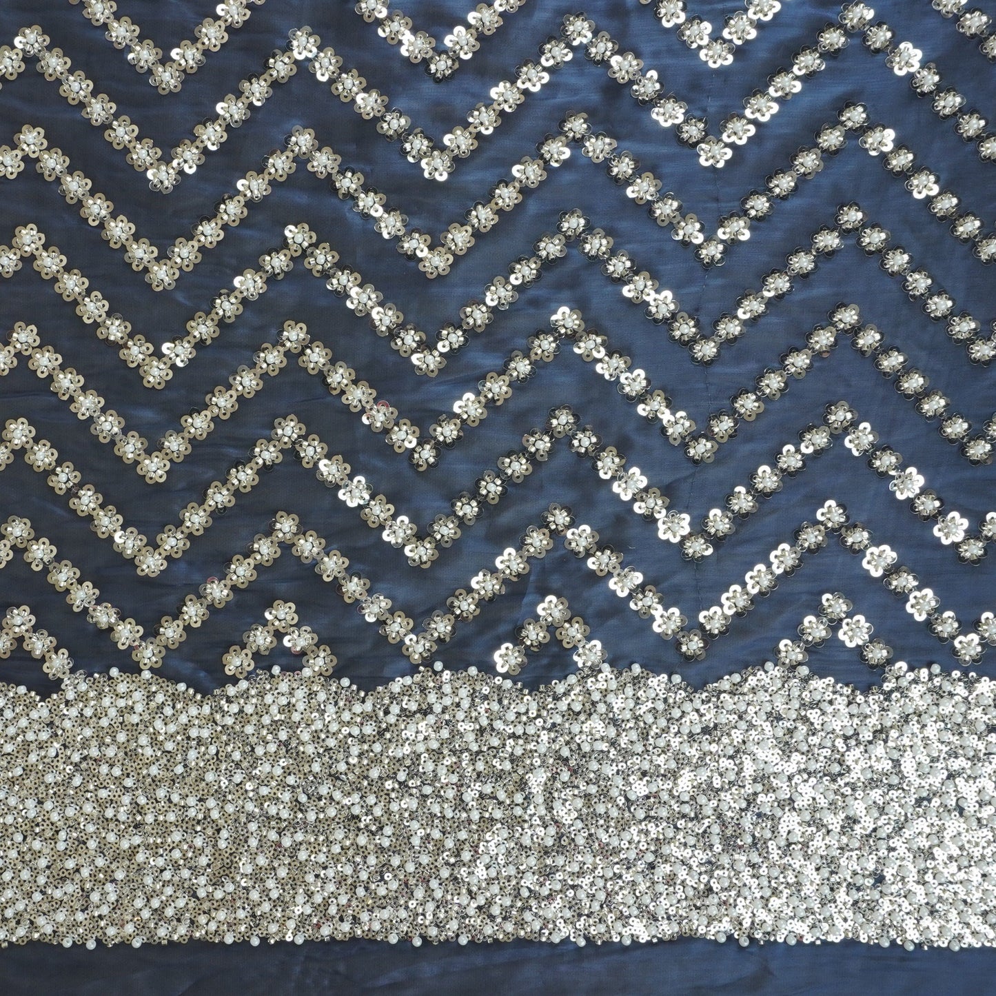 Navy Blue sequence cutdana embroidery Organza Fabric LI-29196