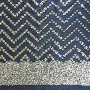 Navy Blue sequence cutdana embroidery Organza Fabric LI-29196 - TradeUNO
