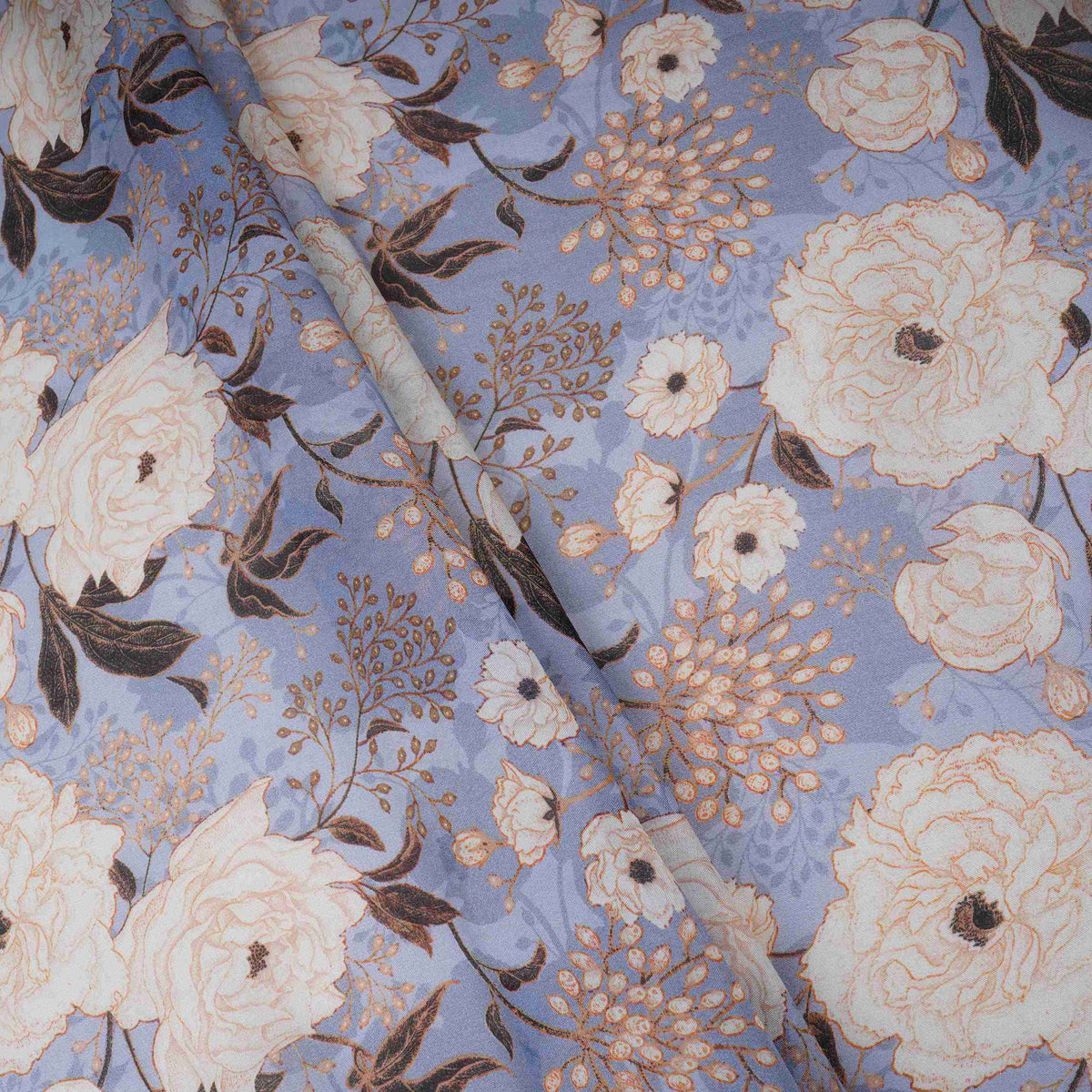 Dusty Blue Floral Print Organza Fabric MT-30675 - TradeUNO