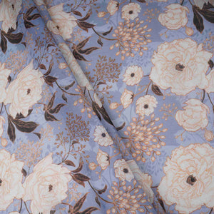 Dusty Blue Floral Print Organza Fabric MT-30675 - TradeUNO