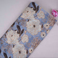 Dusty Blue Floral Print Organza Fabric MT-30675