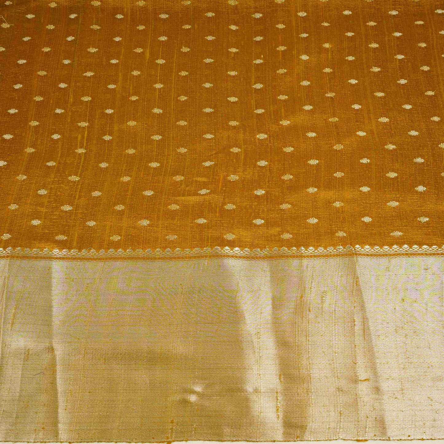 Yellow Buti With Zari Border Raw Silk Fabric CW-32536