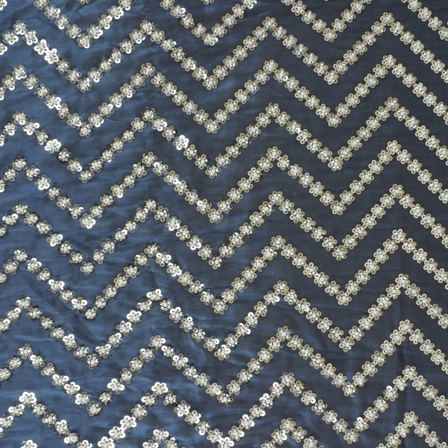 Navy Blue sequence cutdana embroidery Organza Fabric LI-29196