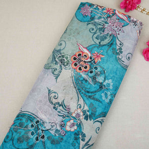 Grey With Multicolor Floral Print Mul Chanderi Fabric VF-30606 - TradeUNO