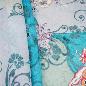 Grey With Multicolor Floral Print Mul Chanderi Fabric VF-30606 - TradeUNO