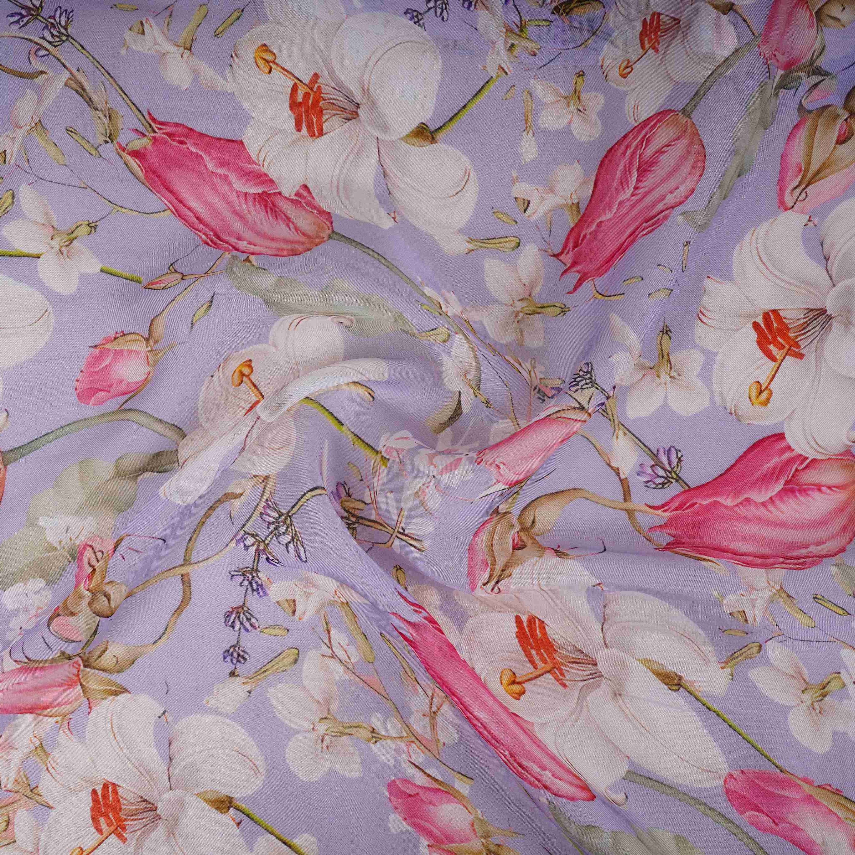 Lavender Floral Print Organza Fabric MT-30679 - TradeUNO