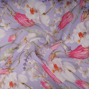 Lavender Floral Print Organza Fabric MT-30679 - TradeUNO