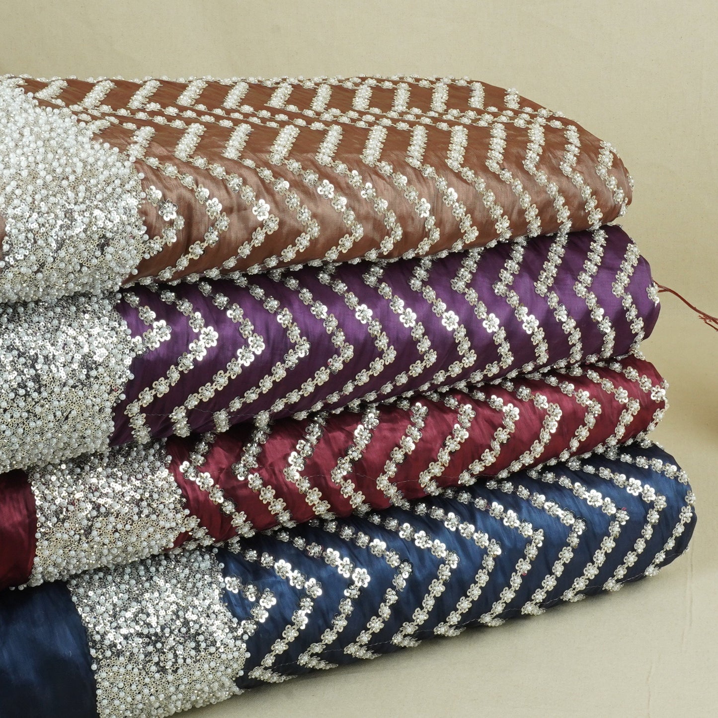 Maroon sequence cutdana embroidery Organza Fabric LI-29198