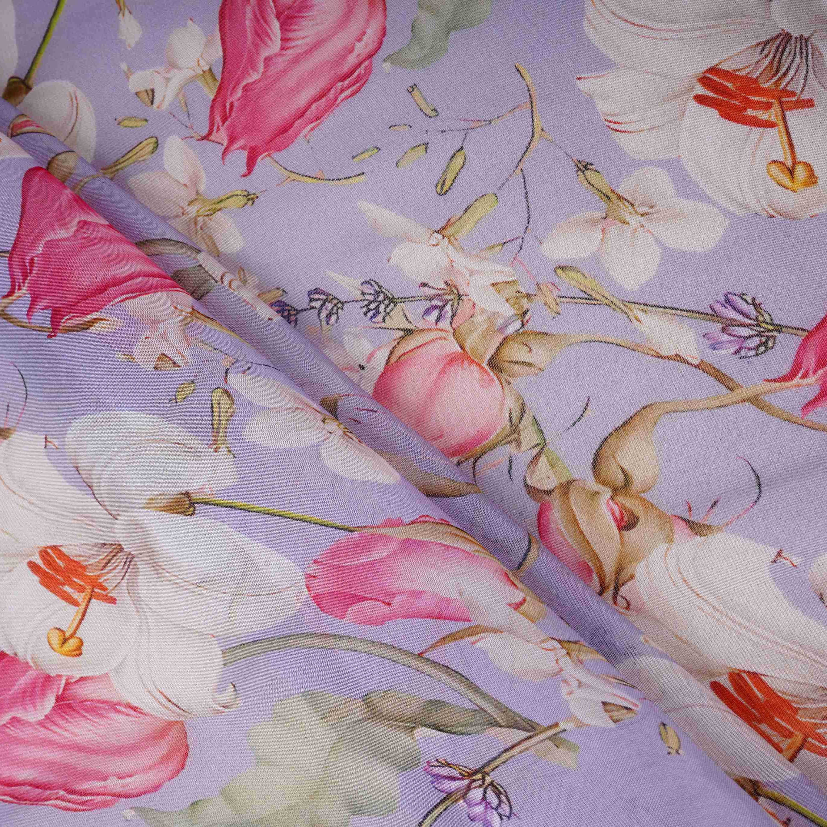 Lavender Floral Print Organza Fabric MT-30679 - TradeUNO