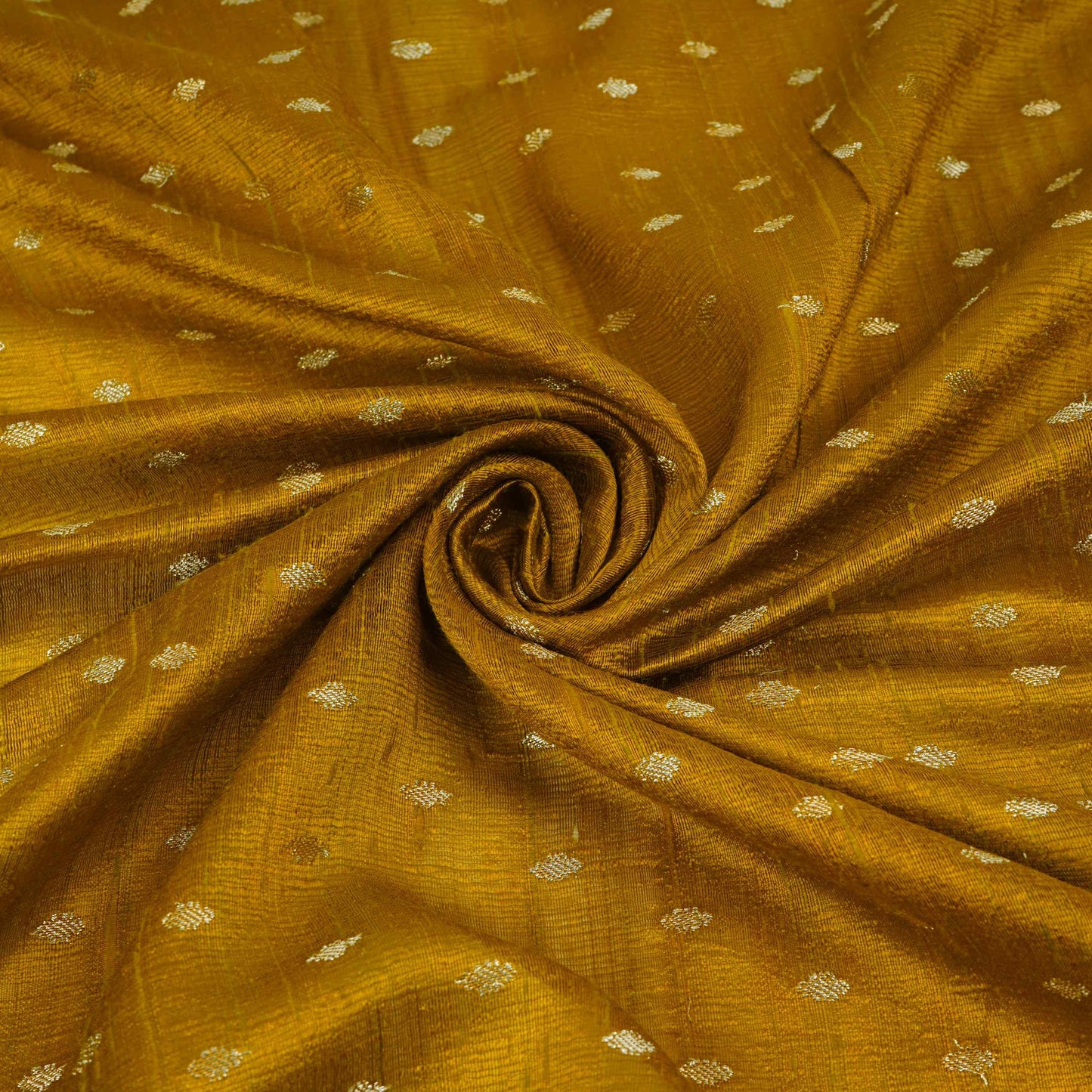Yellow Buti With Zari Border Raw Silk Fabric CW-32536