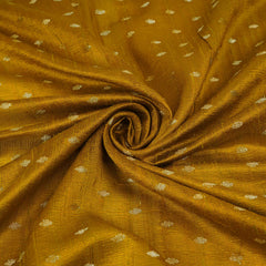 Yellow Buti With Zari Border Raw Silk Fabric CW-32536
