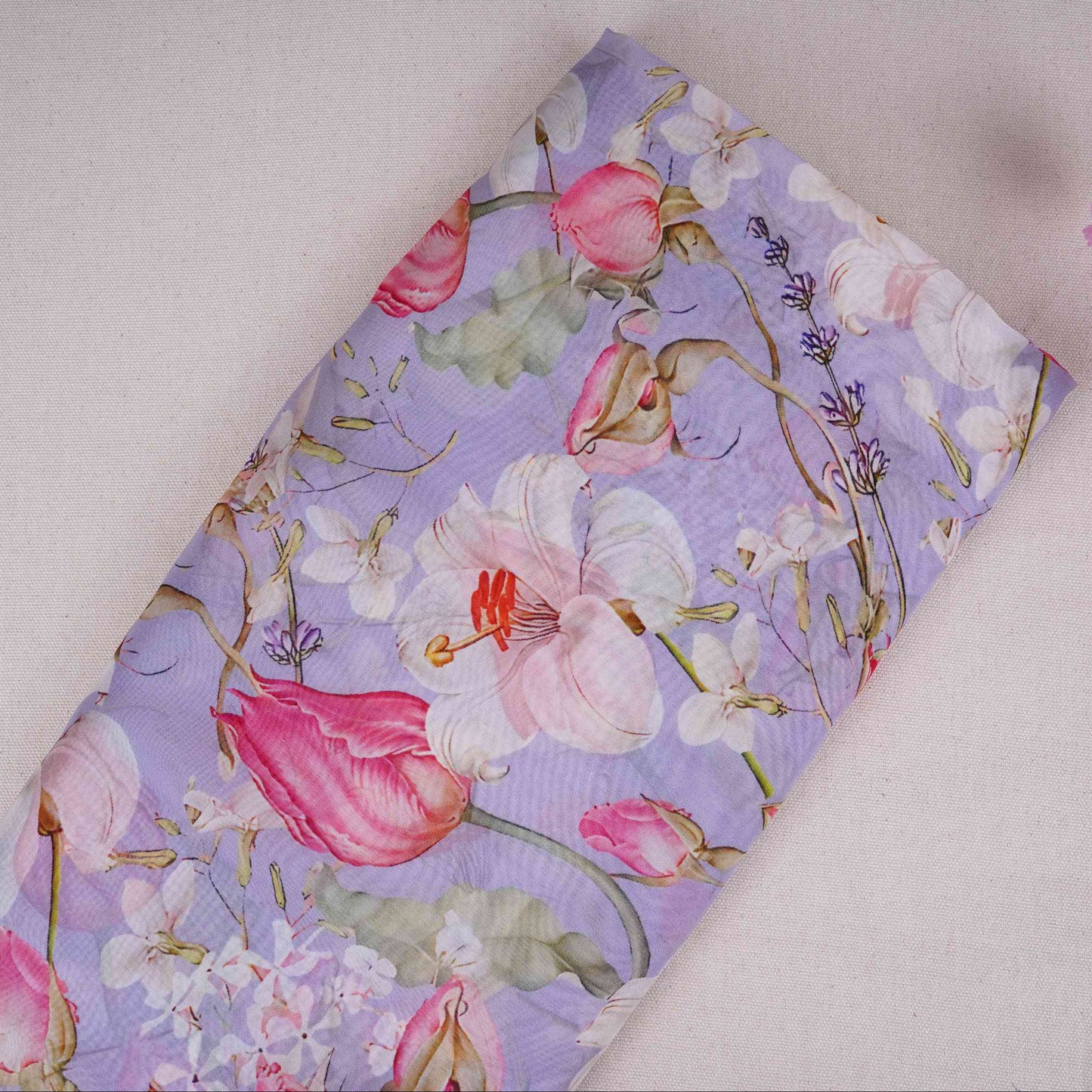 Lavender Floral Print Organza Fabric MT-30679