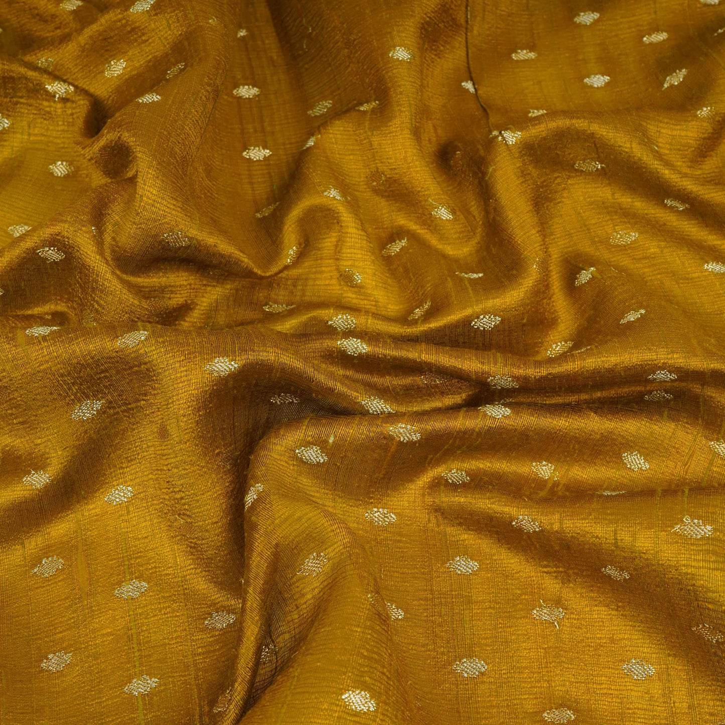 Yellow Buti With Zari Border Raw Silk Fabric CW-32536