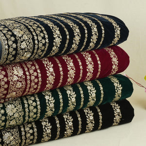 Black Zari Sequnis embroidery Velvet Fabric JD-28600 - TradeUNO