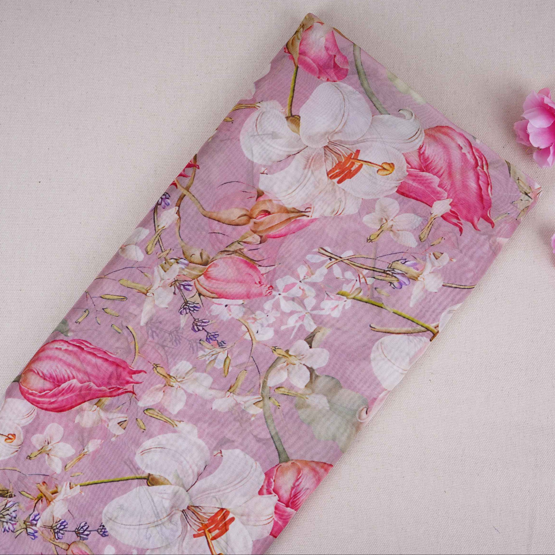 Pink Floral Print Organza Fabric MT-30681 - TradeUNO