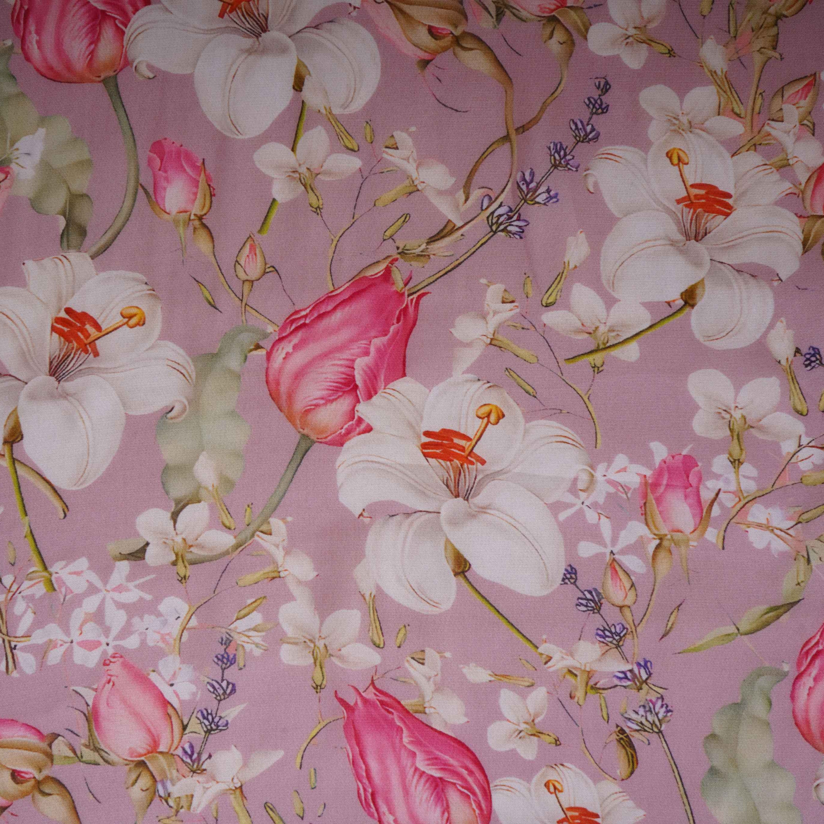 Pink Floral Print Organza Fabric MT-30681 - TradeUNO