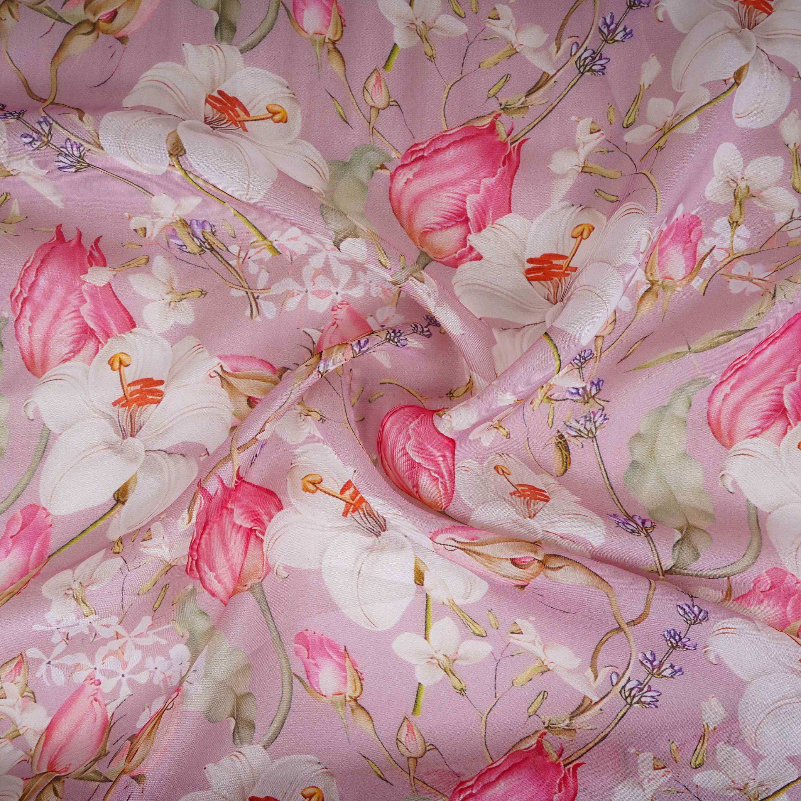 Pink Floral Print Organza Fabric MT-30681 - TradeUNO