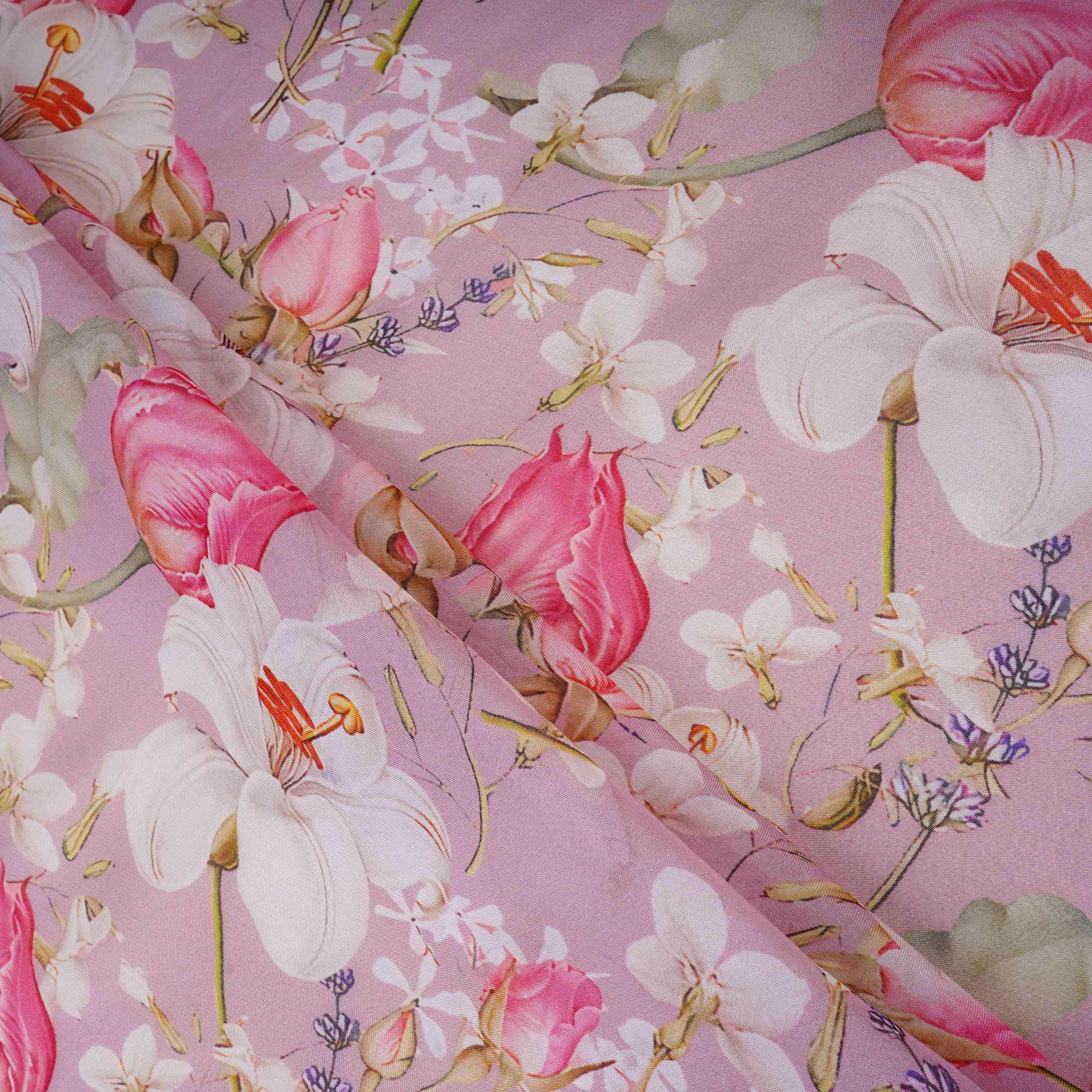 Pink Floral Print Organza Fabric MT-30681 - TradeUNO