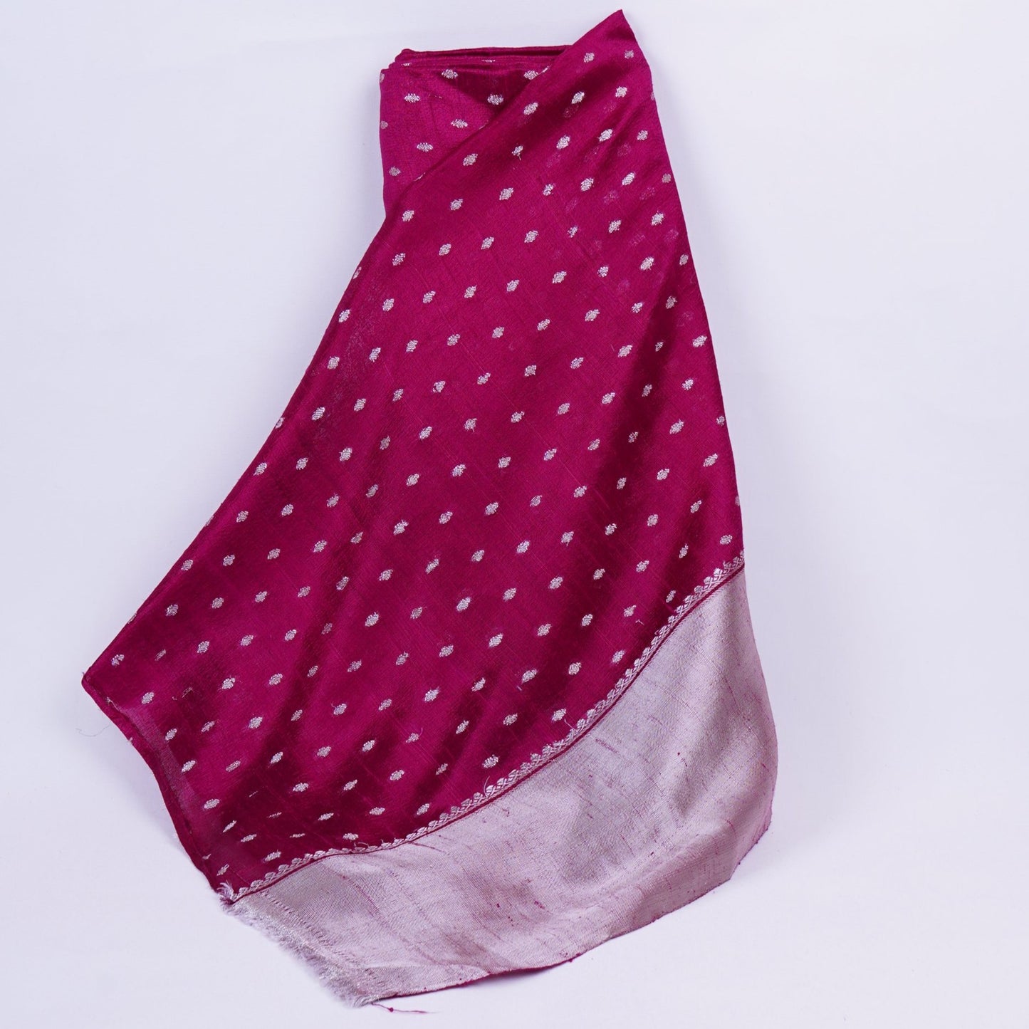 Pink Buti With Zari Border Raw Silk Fabric CW-32532