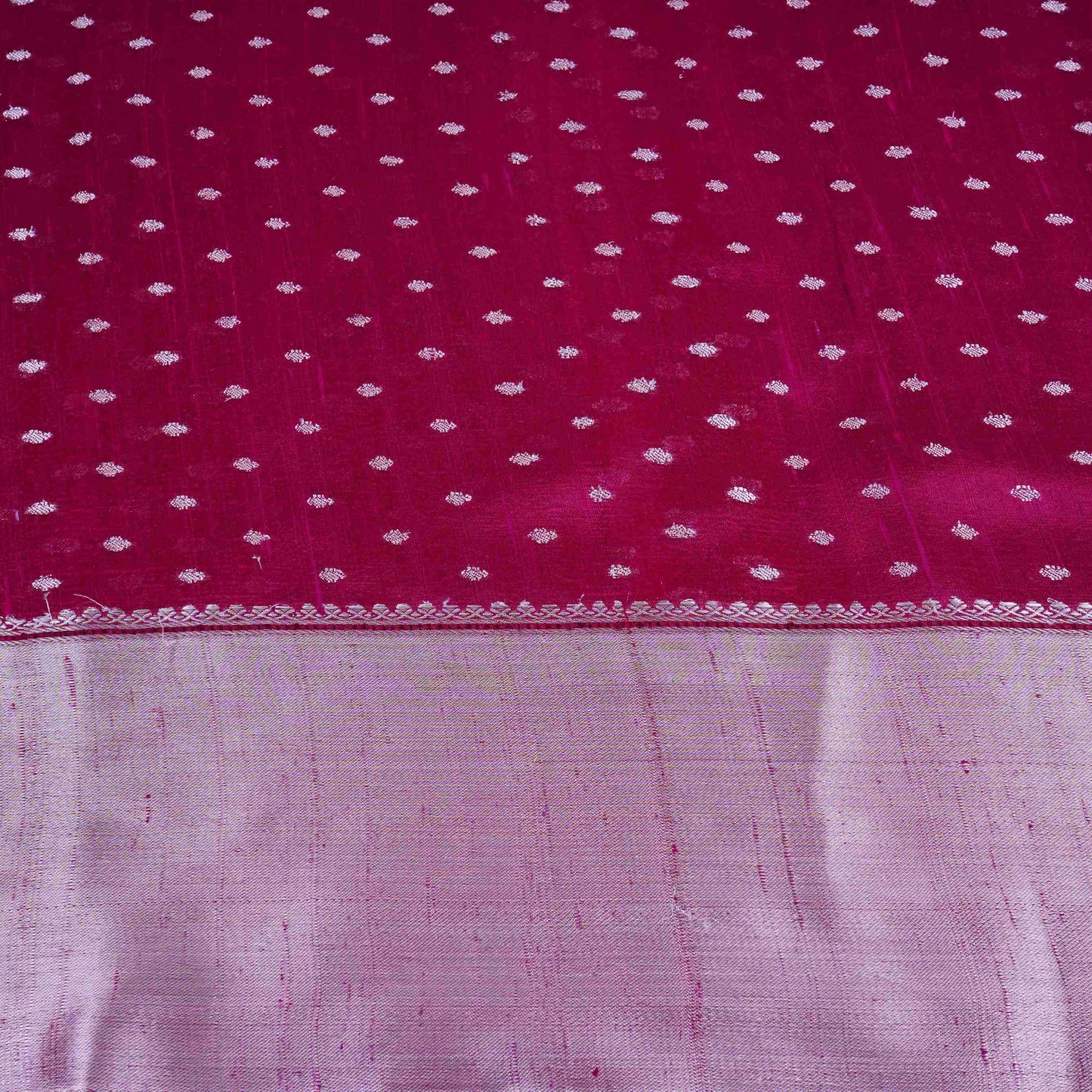 Pink Buti With Zari Border Raw Silk Fabric CW-32532