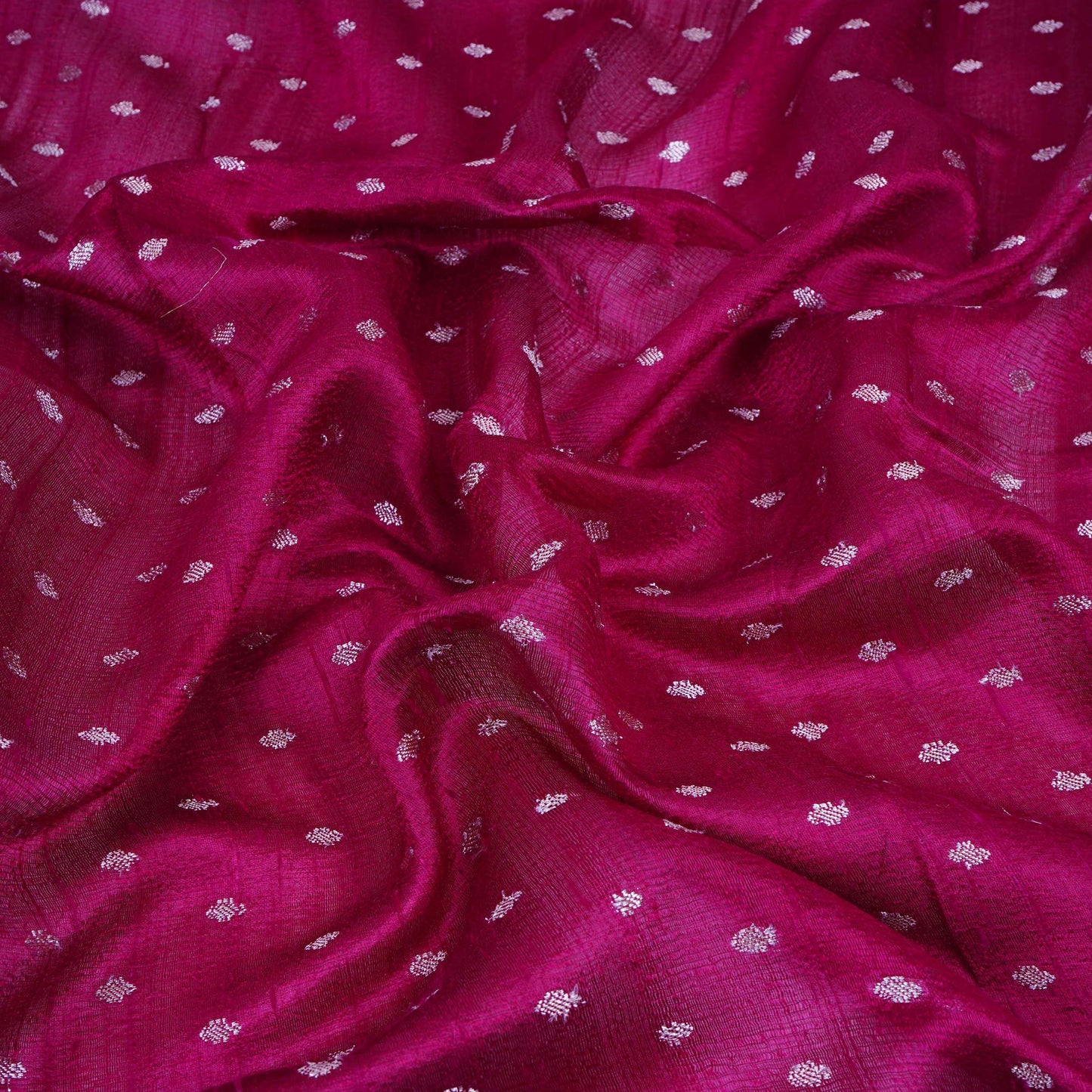 Pink Buti With Zari Border Raw Silk Fabric CW-32532