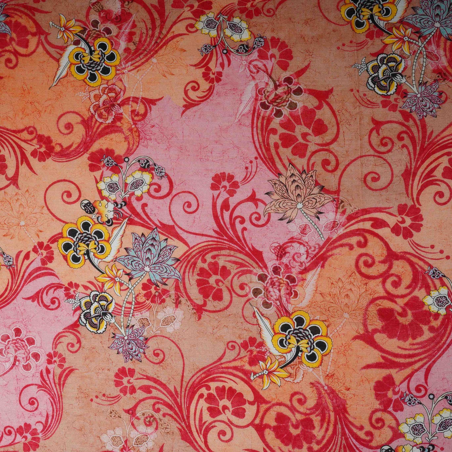 Pink With Multicolor Floral Print Mul Chanderi Fabric VF-30608
