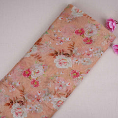 Peach Floral Print Organza Fabric MT-30671