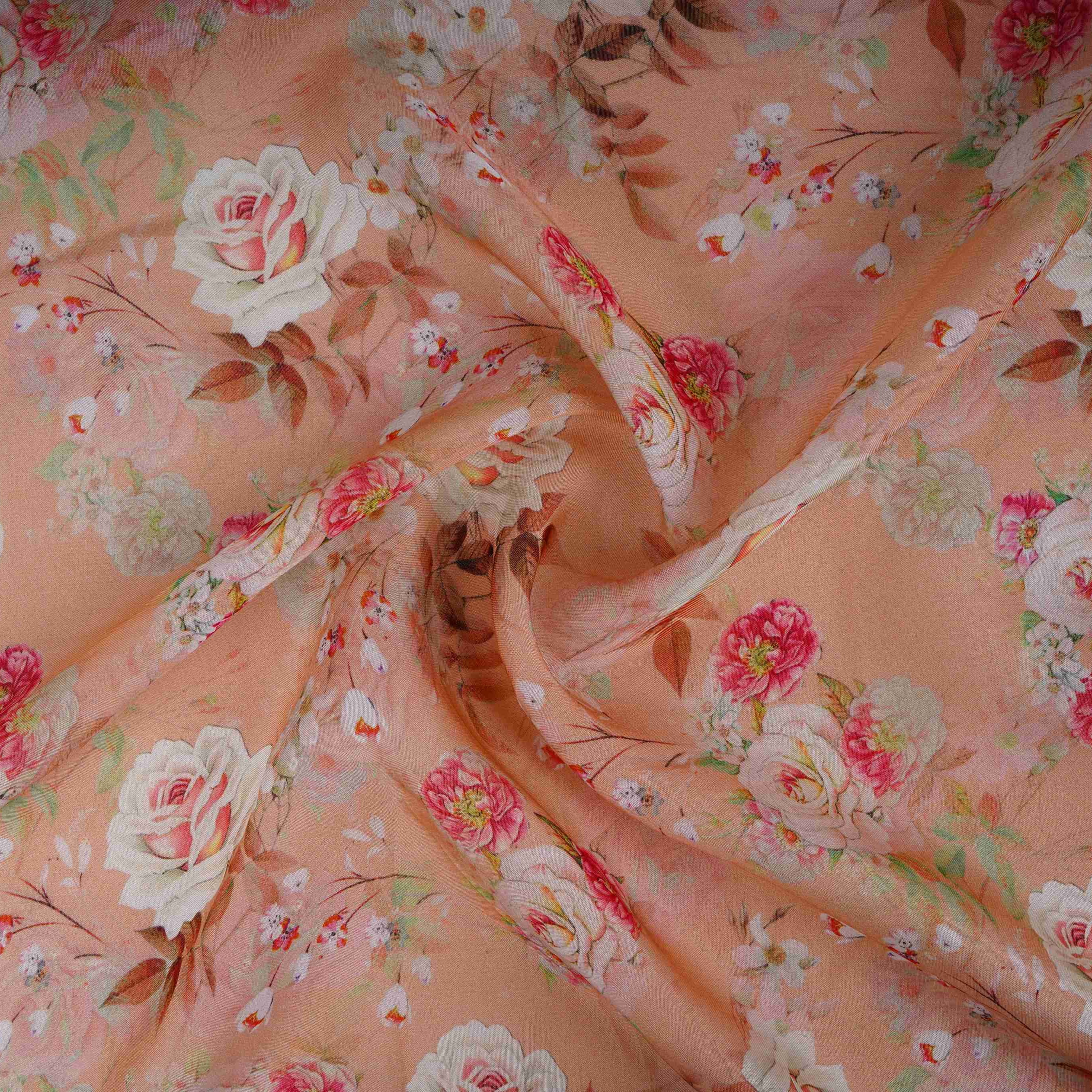 Peach Floral Print Organza Fabric MT-30671 - TradeUNO