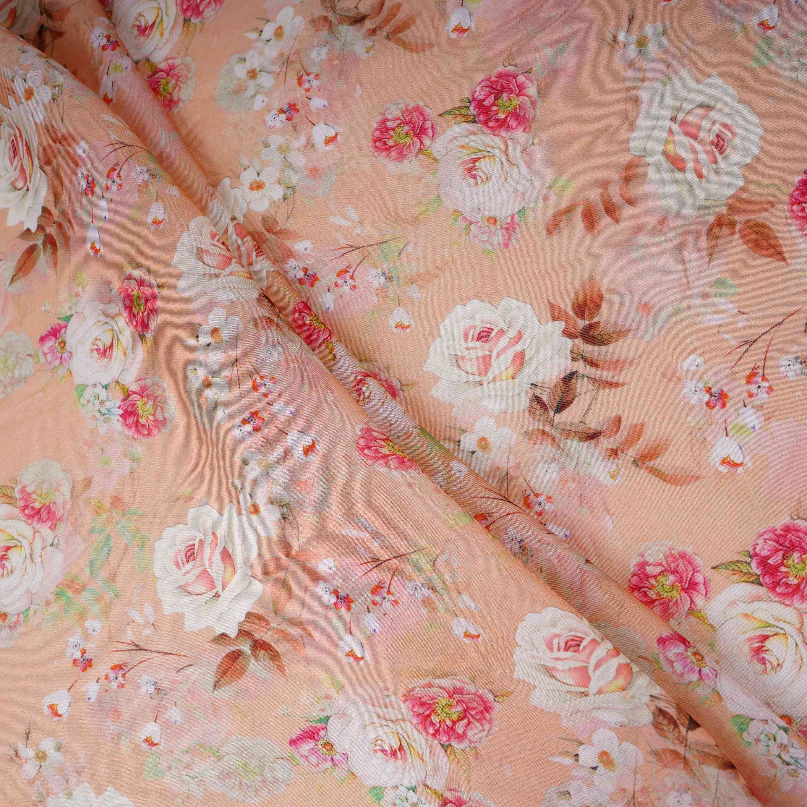 Peach Floral Print Organza Fabric MT-30671 - TradeUNO