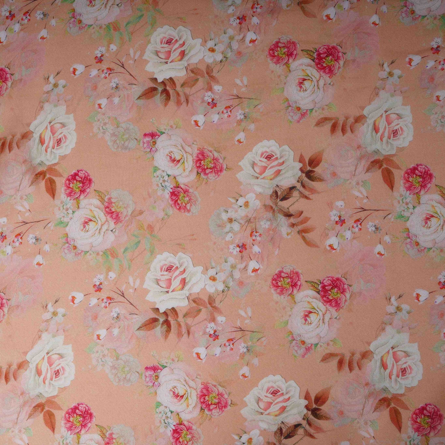 Peach Floral Print Organza Fabric MT-30671