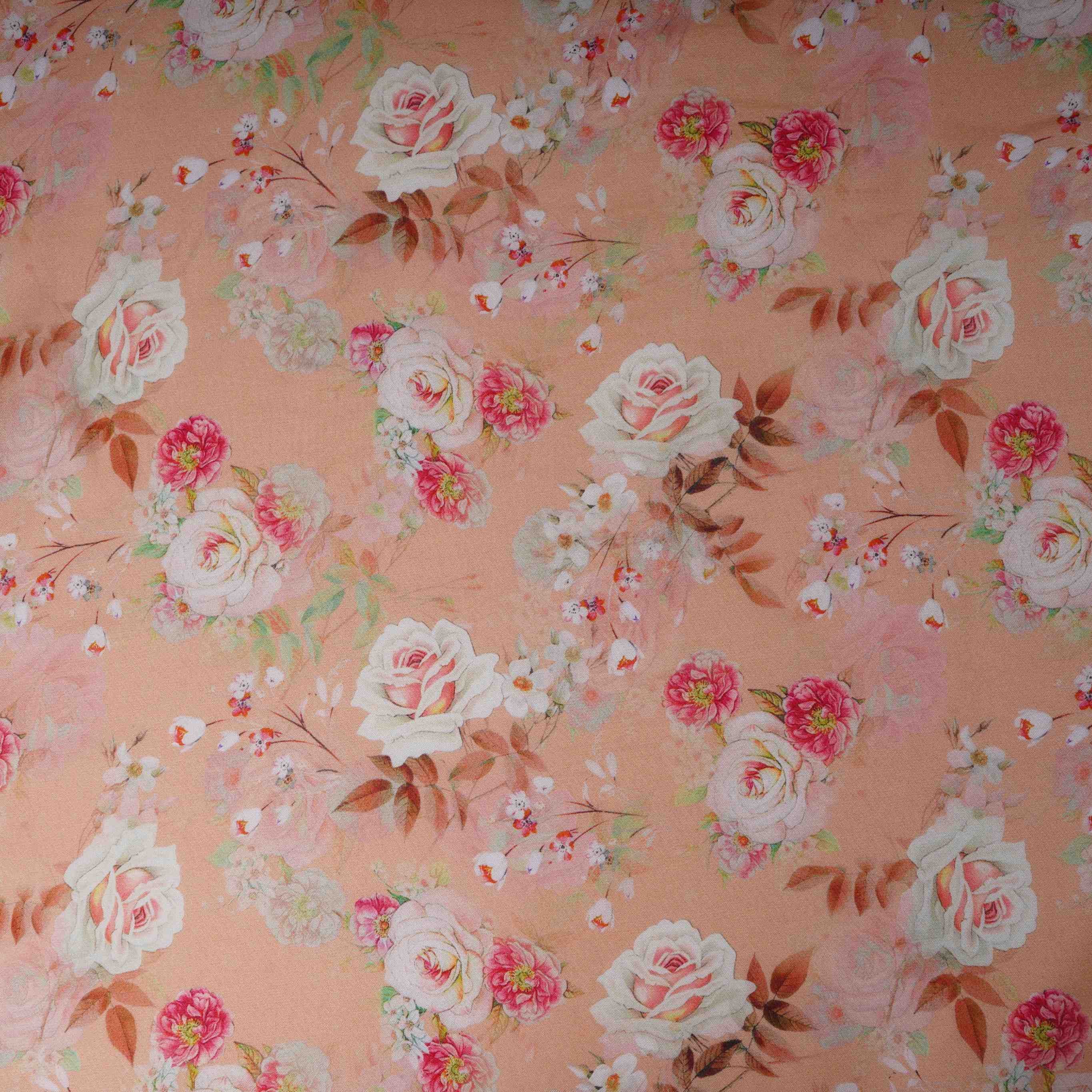 Peach Floral Print Organza Fabric MT-30671 - TradeUNO