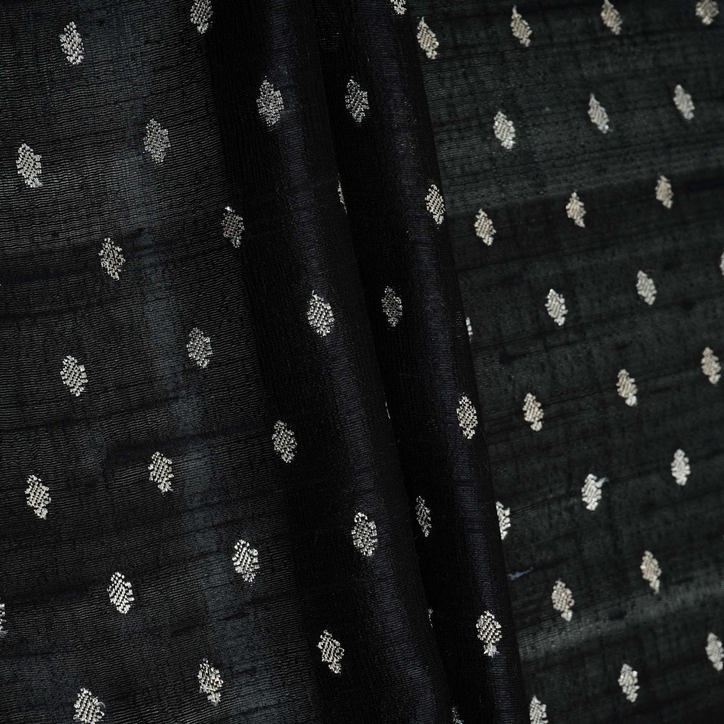 Black Buti With Zari Border Raw Silk Fabric CW-32531