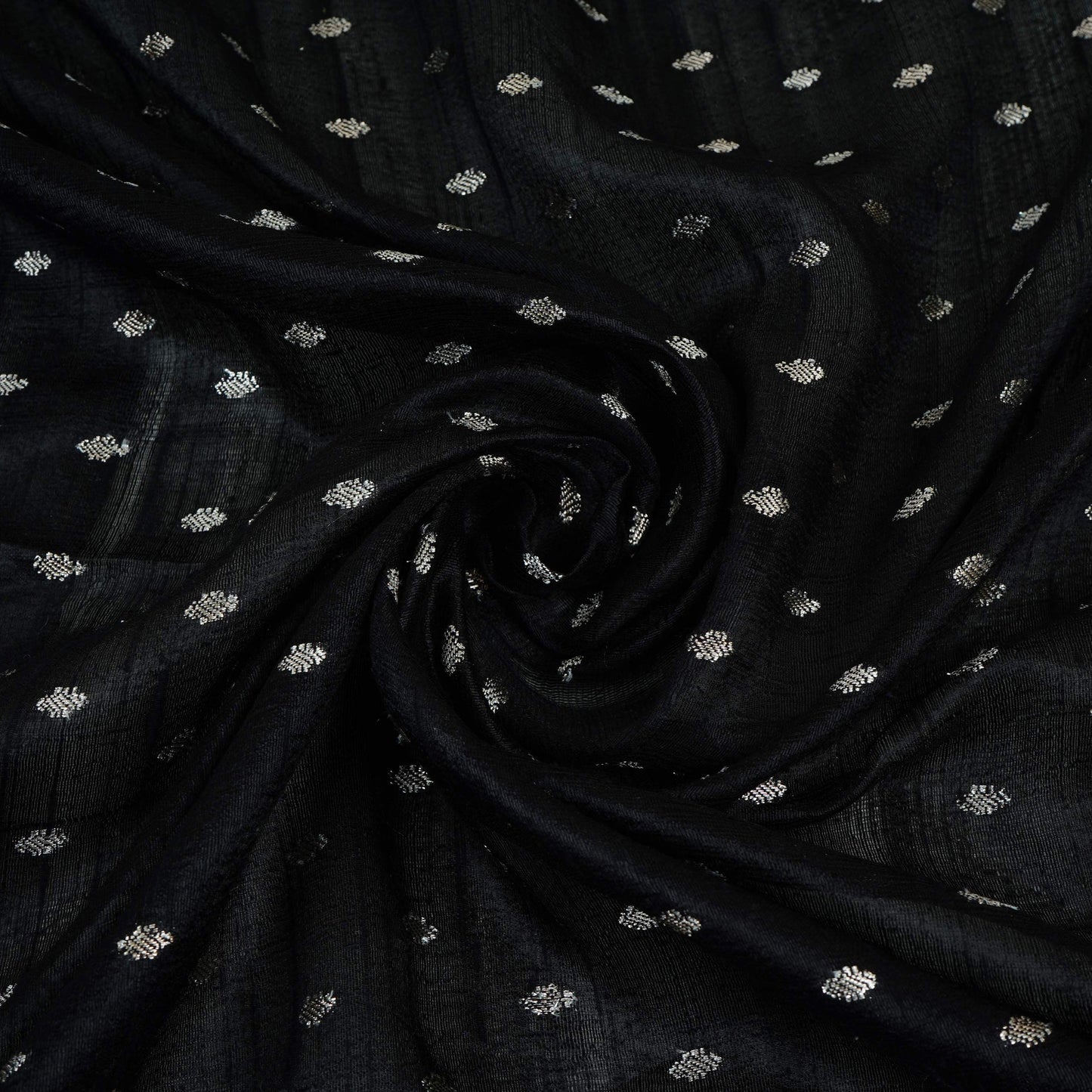 Black Buti With Zari Border Raw Silk Fabric CW-32531
