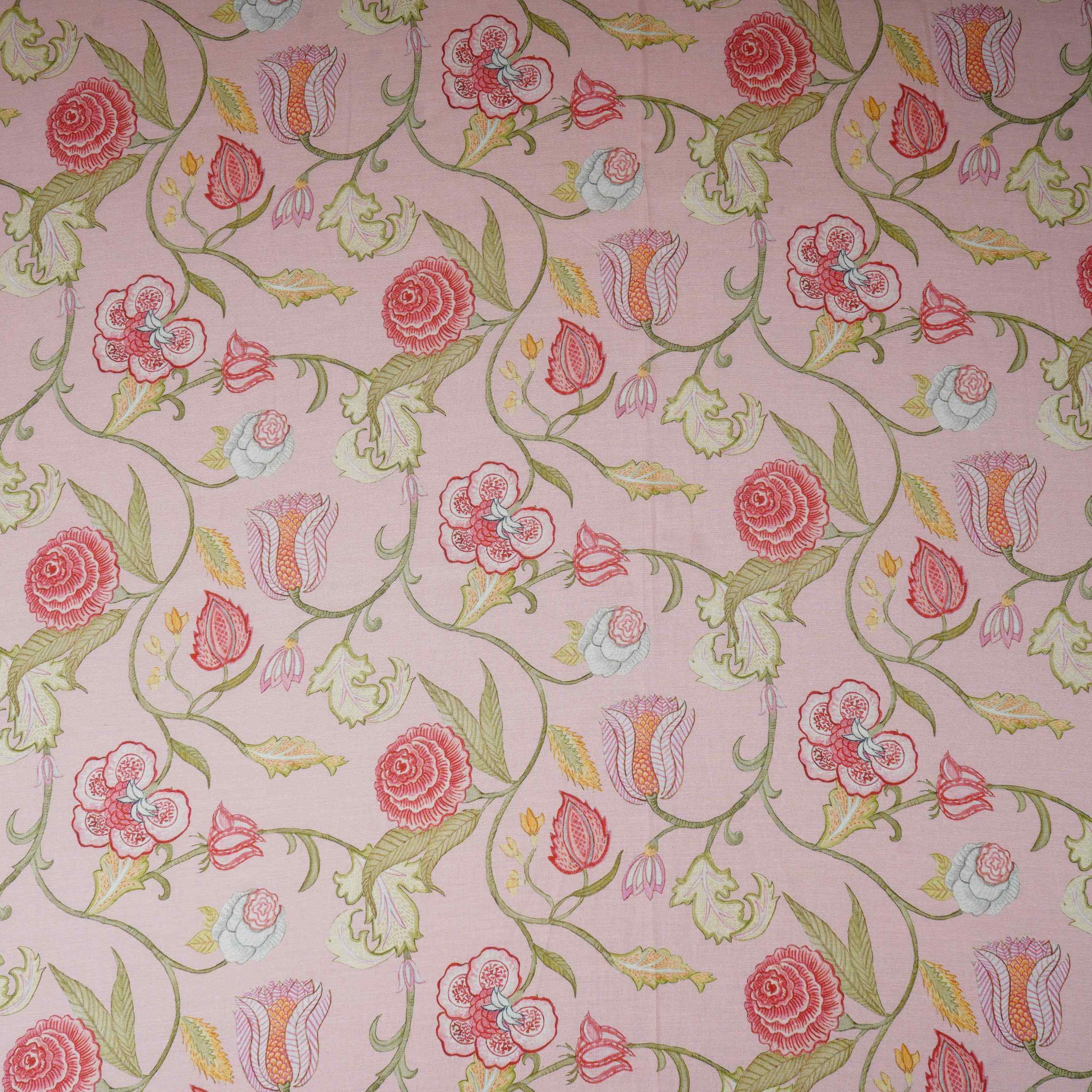 Pink Chintz Floral Print Mul Chanderi Fabric GTS-30508 - TradeUNO