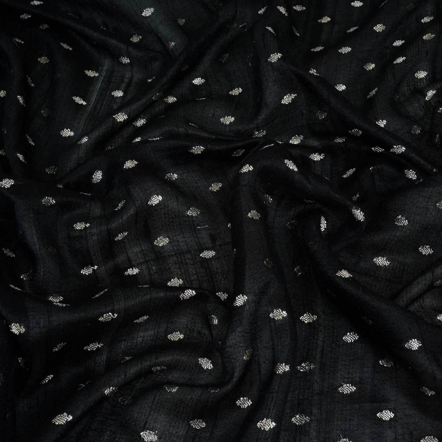 Black Buti With Zari Border Raw Silk Fabric CW-32531