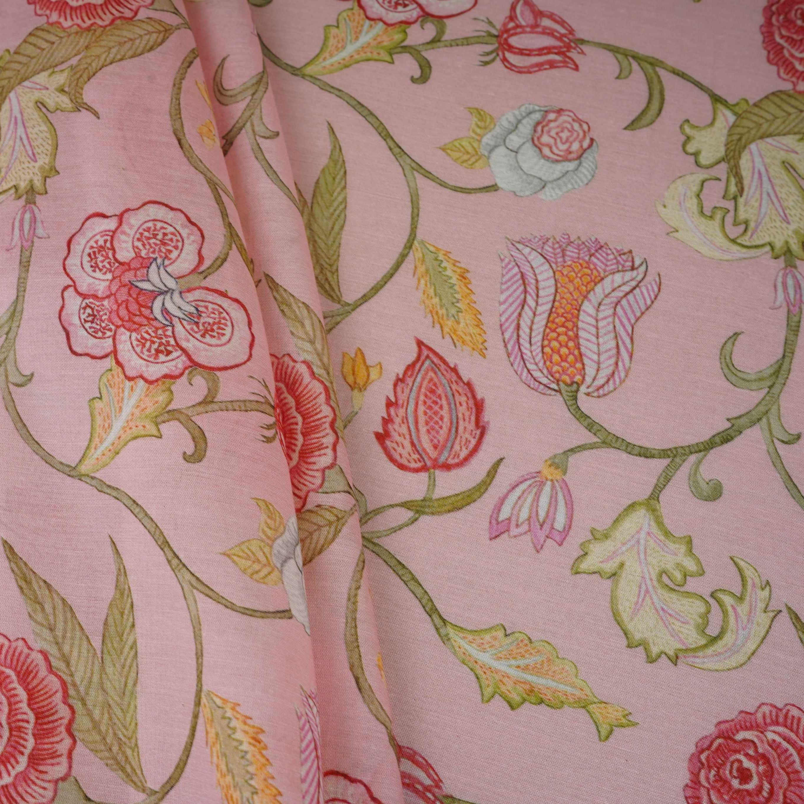 Pink Chintz Floral Print Mul Chanderi Fabric GTS-30508 - TradeUNO