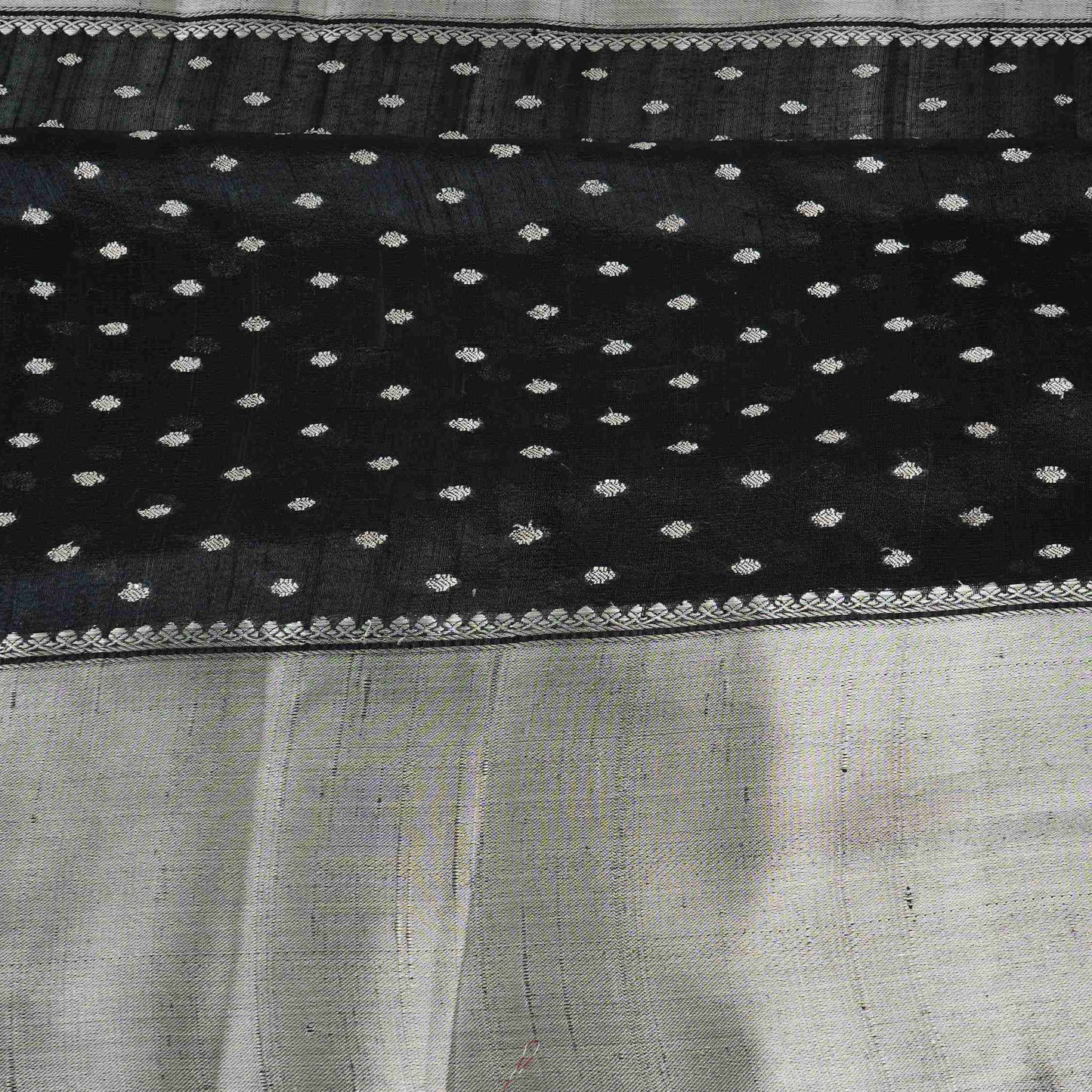 Black Buti With Zari Border Raw Silk Fabric CW-32531