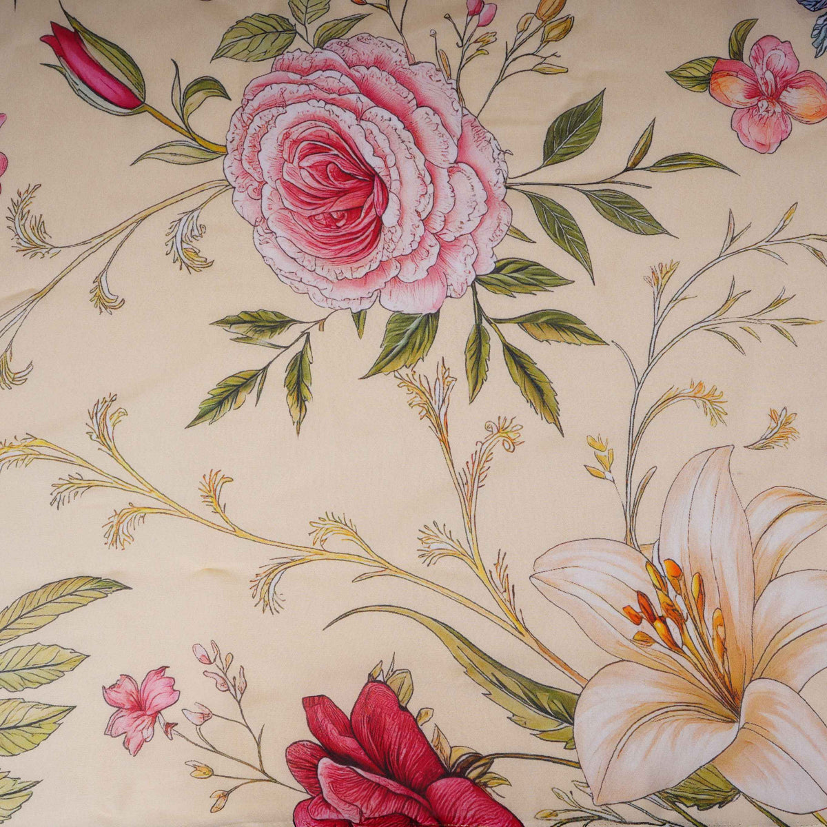 Ivory Floral Print Organza Fabric MT-30676 - TradeUNO