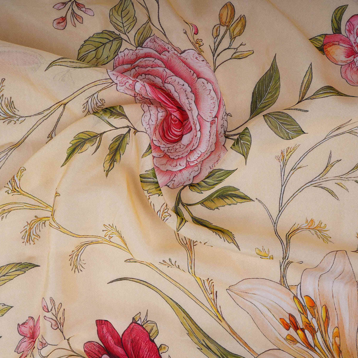 Ivory Floral Print Organza Fabric MT-30676 - TradeUNO
