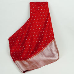 Red Buti With Zari Border Raw Silk Fabric CW-32533